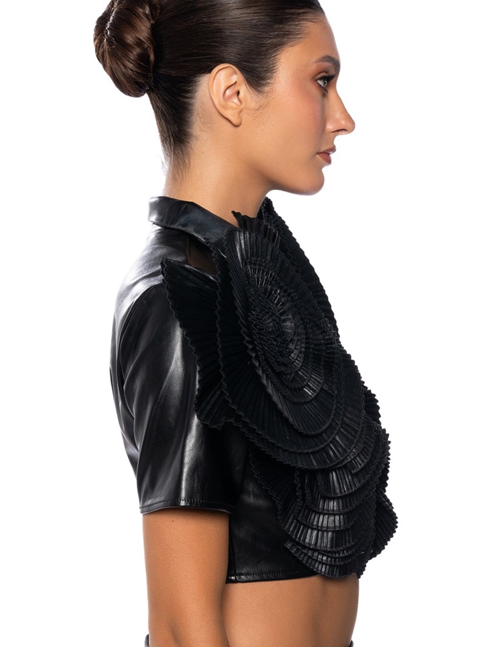 The AKIRA Label Lotus Flower Bomb Faux Leather Collared Top - Picture 3 of 5